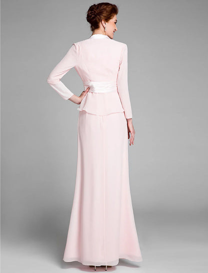 Aimishang  Mermaid / Trumpet Mother of the Bride Dress Convertible Dress Scoop Neck Floor Length Chiffon Long Sleeve Wrap Included with Sash / Ribbon