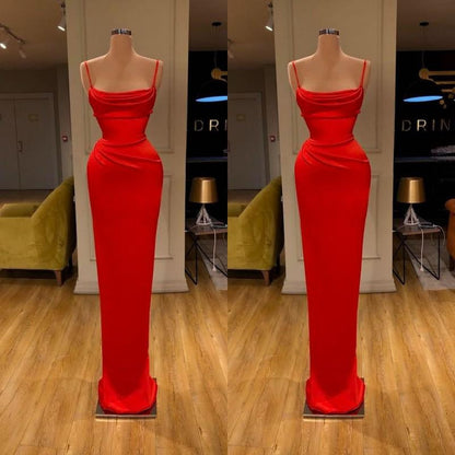 Crimson Red Mermaid Prom Dress Spaghetti Straps Evening Gown