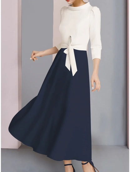 Aimishang  A-Line Mother of the Bride Dress Wedding Guest Elegant Scoop Neck Ankle Length Stretch Fabric 3/4 Length Sleeve with Bow(s) Ruching