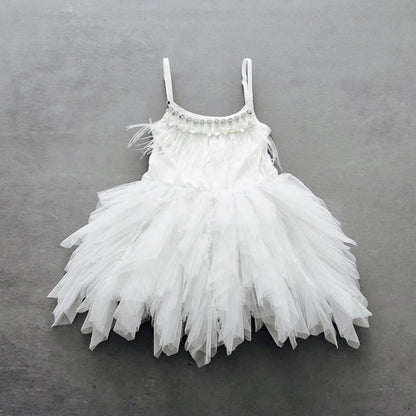 Cute A-line Spaghetti Straps Flower Girl Dress with Feathers