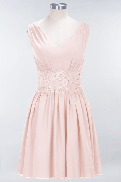 Cute V-Neck Sleeveless Lace Bridesmaid Dresses Knee Length