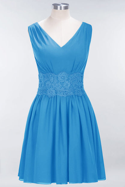 Cute V-Neck Sleeveless Lace Bridesmaid Dresses Knee Length