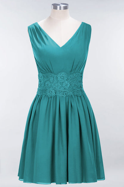 Cute V-Neck Sleeveless Lace Bridesmaid Dresses Knee Length