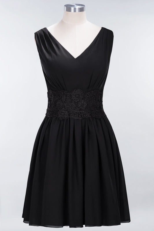 Cute V-Neck Sleeveless Lace Bridesmaid Dresses Knee Length