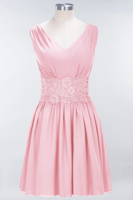 Cute V-Neck Sleeveless Lace Bridesmaid Dresses Knee Length