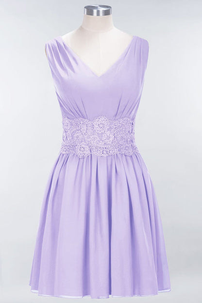Cute V-Neck Sleeveless Lace Bridesmaid Dresses Knee Length