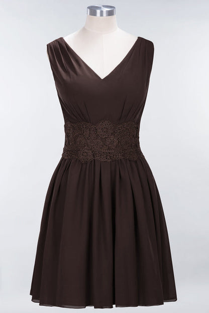 Cute V-Neck Sleeveless Lace Bridesmaid Dresses Knee Length