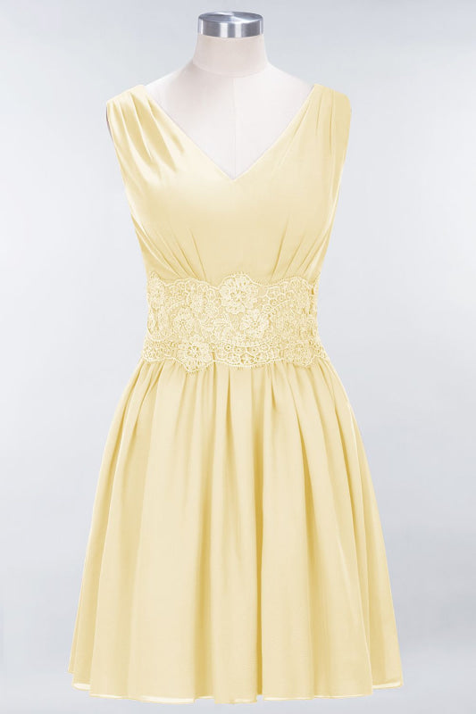 Cute V-Neck Sleeveless Lace Bridesmaid Dresses Knee Length