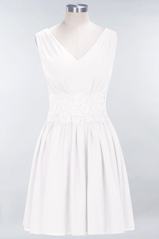 Cute V-Neck Sleeveless Lace Bridesmaid Dresses Knee Length