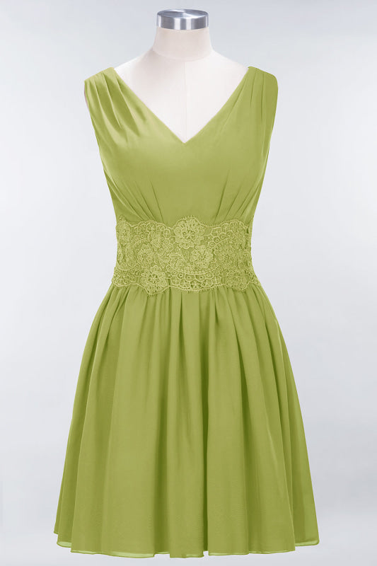 Cute V-Neck Sleeveless Lace Bridesmaid Dresses Knee Length