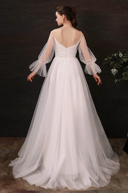 A-Line Floor Length Lace Tulle Wedding Dress CW2688