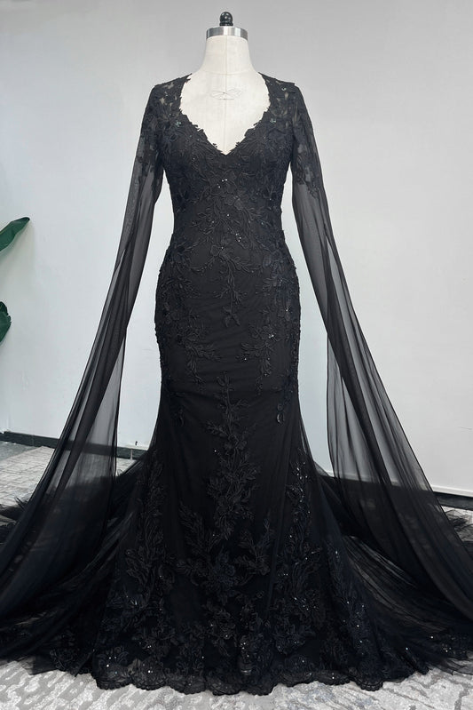 Trumpet-Mermaid Chapel Train Lace Tulle Wedding Dress CW3279
