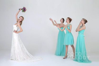 Sheath-Column Floor Length Tulle Bridesmaid Dress COZF1500E