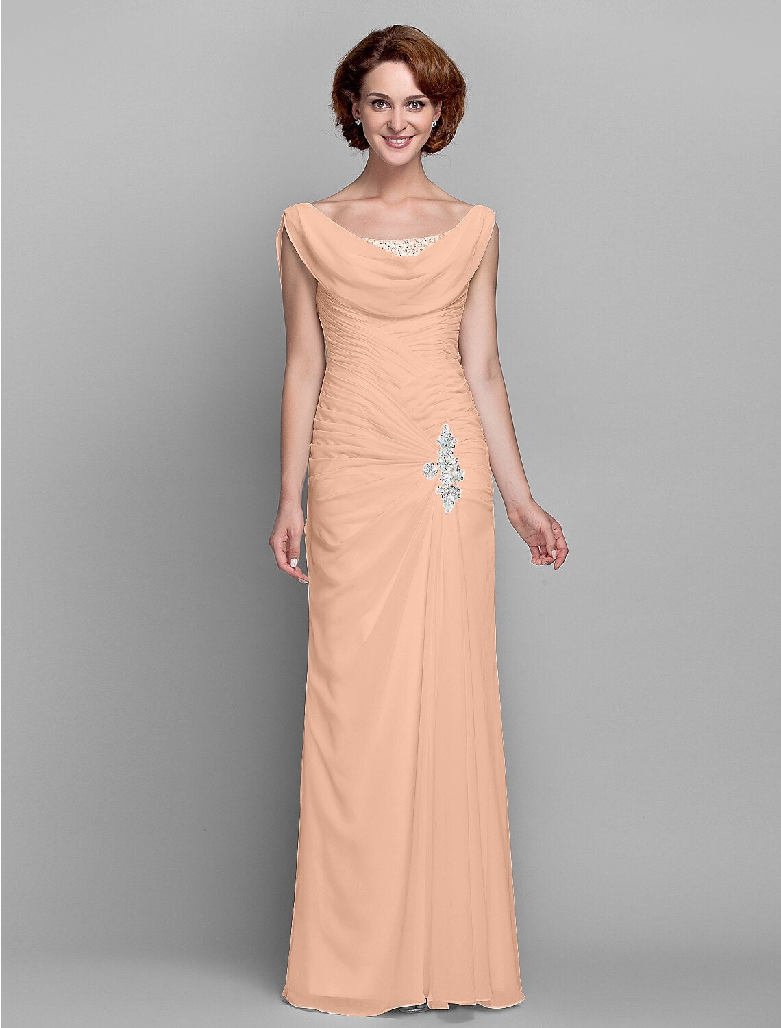 Aimishang Sheath / Column Mother of the Bride Dress Fall Wedding Guest Dresses Vintage Inspired Cowl Neck Floor Length Chiffon Sleeveless with Buttons Criss Cross Crystals