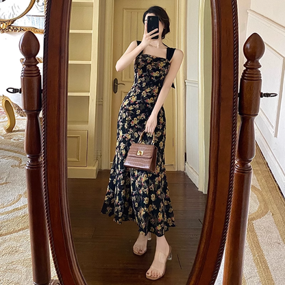 New Elegant Floral Design Slim Spaghetti Strap Dress HZ1024