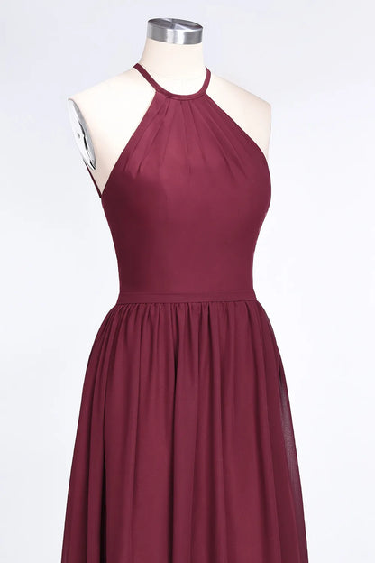 A-Line Halter Sleeveless Floor-Length Bridesmaid Dress with