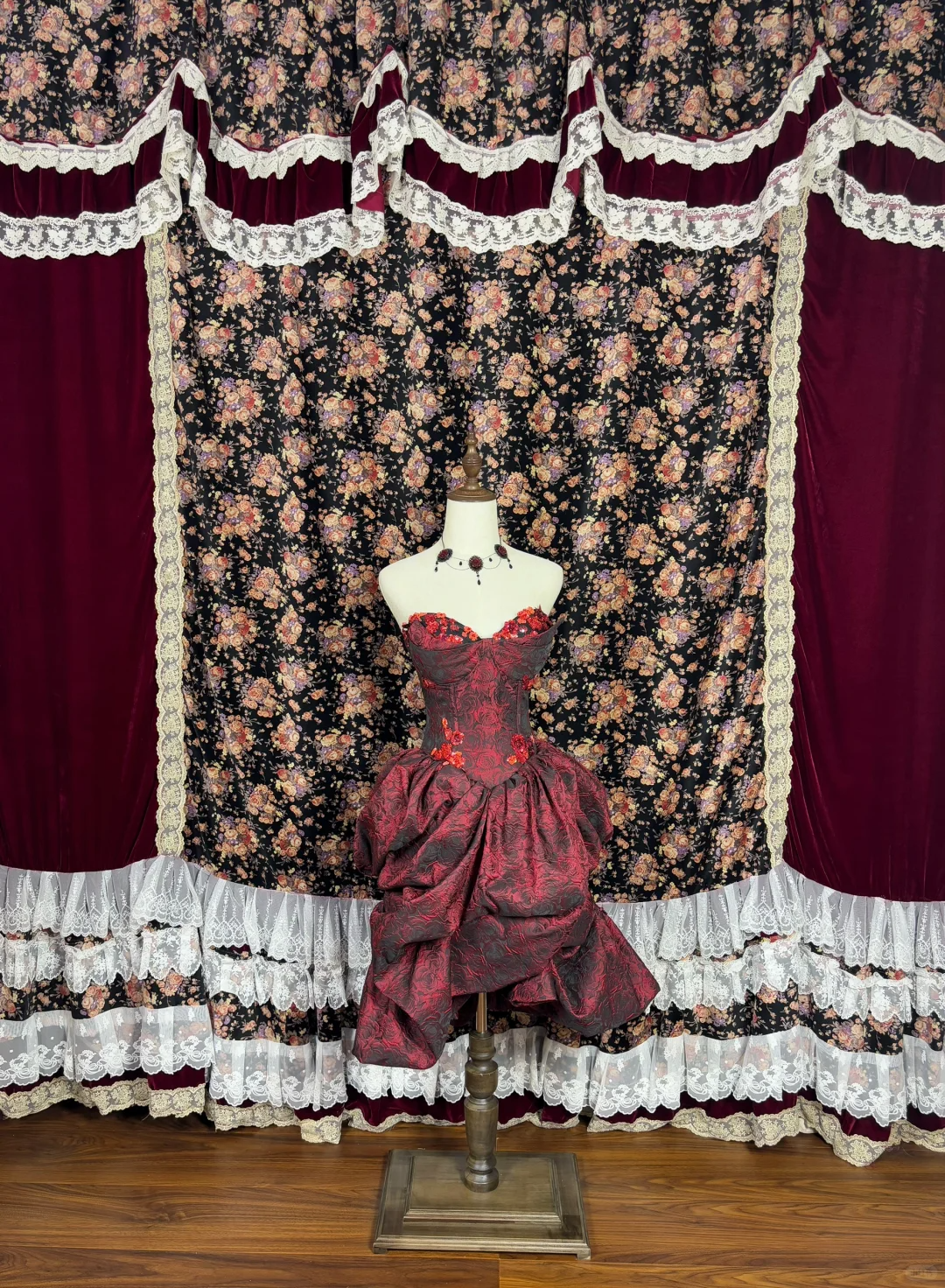 Gorgeous Burgundy Sweetheart Rose Applique Strapless Floor-length/Short Prom Dress Birthday Dress Evening Dress HZ1024