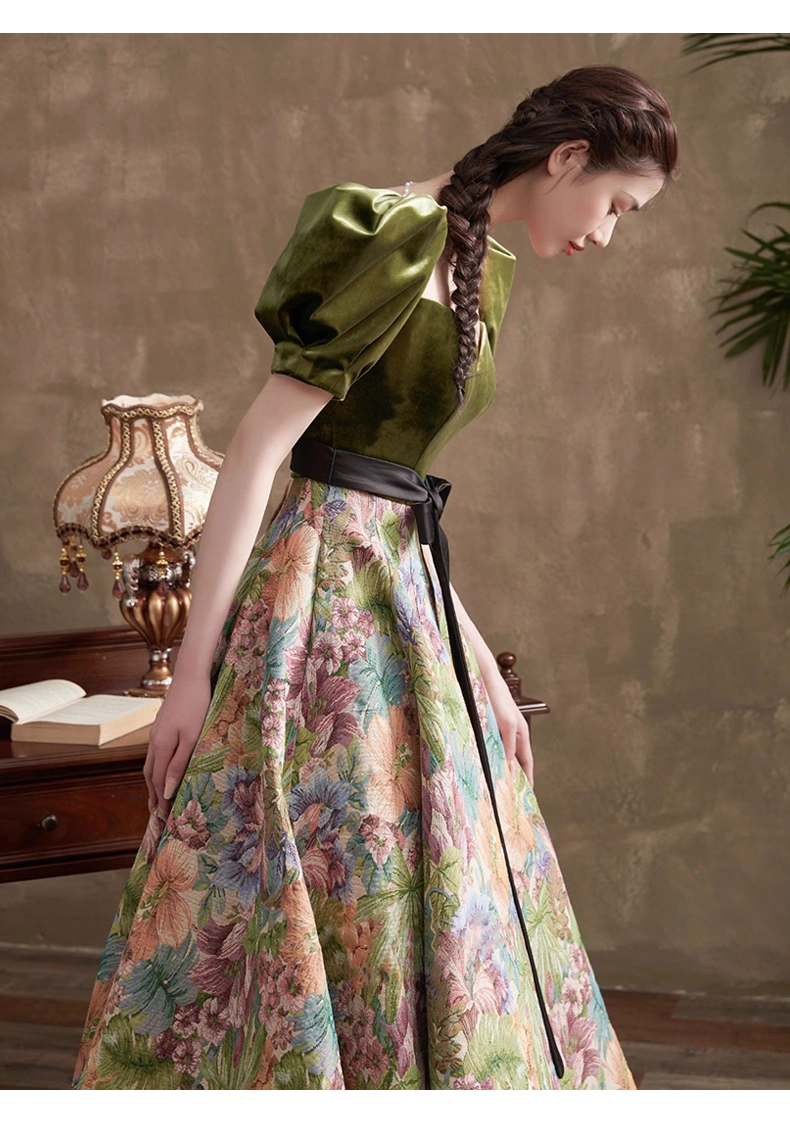 Vintage Court Retro Style A-Line Evening Gown Sweetheart Puffy Sleeve Party Dress Long Formal Dress HZ1024