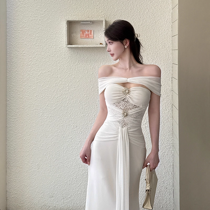 Gorgeous Ivory Off-the-shoulder Sweetheart Applique Beaded Mermaid Long Prom Dress Evening Dress HZ1024