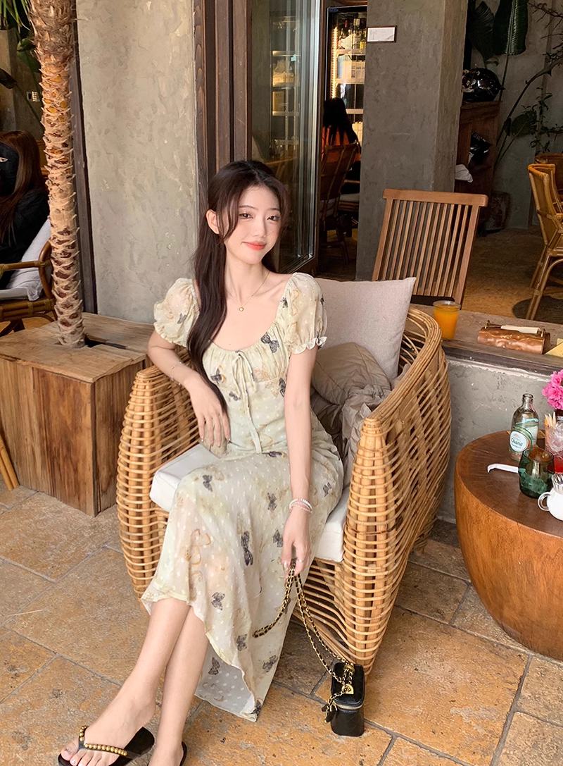 New Fashion Butterfly Design Short Sleeve Casual Floral Dress HZ1024
