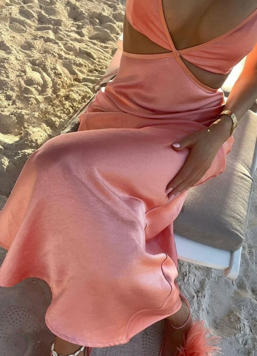 Elegant Pink Prom Dress Satin Sheath Spaghetti Strap Evening Gown Long Party Dress Formal Dress HZ1024