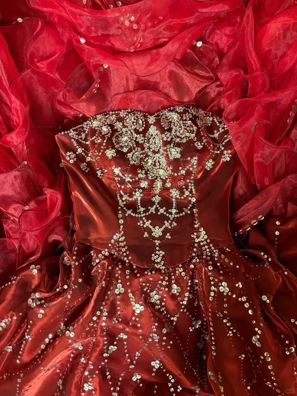 Vintage Burgundy Sweetheart Satin Strapless Beading Sweet 16 Quinceanera A-Line Evening Dress Ball Gown HZ1024