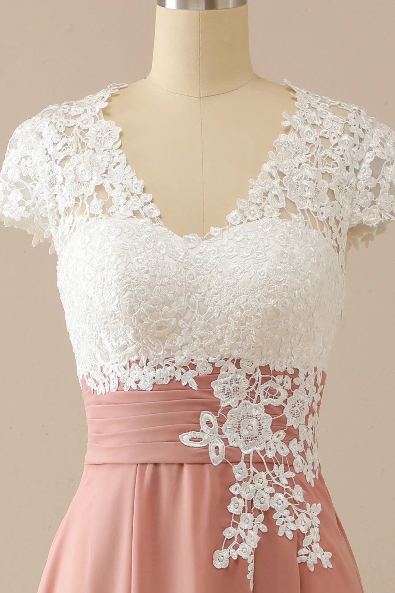 V-neck decal bride mother dress short sleeved