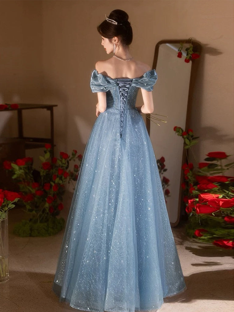 A-Line Sweetheart Neck Tulle Lace Dark Blue Long Prom Dress, Dark Blue Long Formal Dress