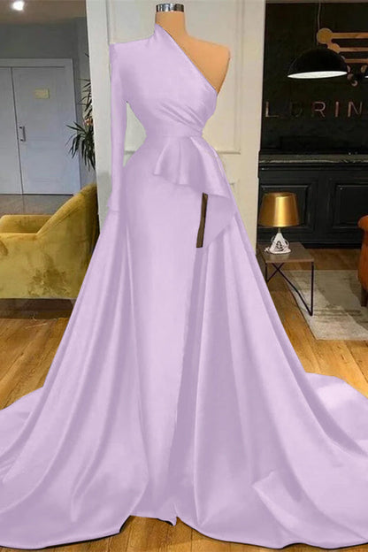 Dark Blue Long Sleeves Mermaid Prom Dress Split
