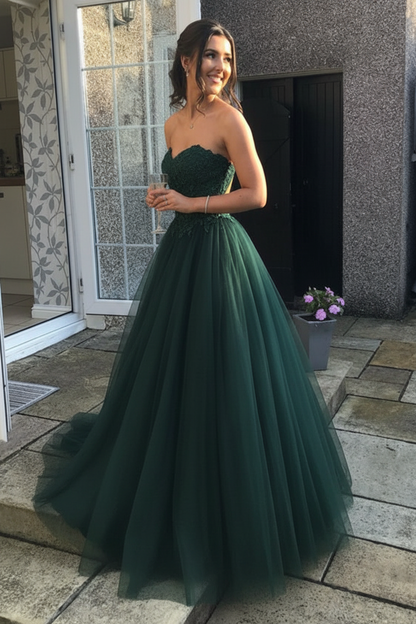 Sweetheart Open Back Pink Lace Long Prom Dresses Tulle Aline Formal Evening Dresses
