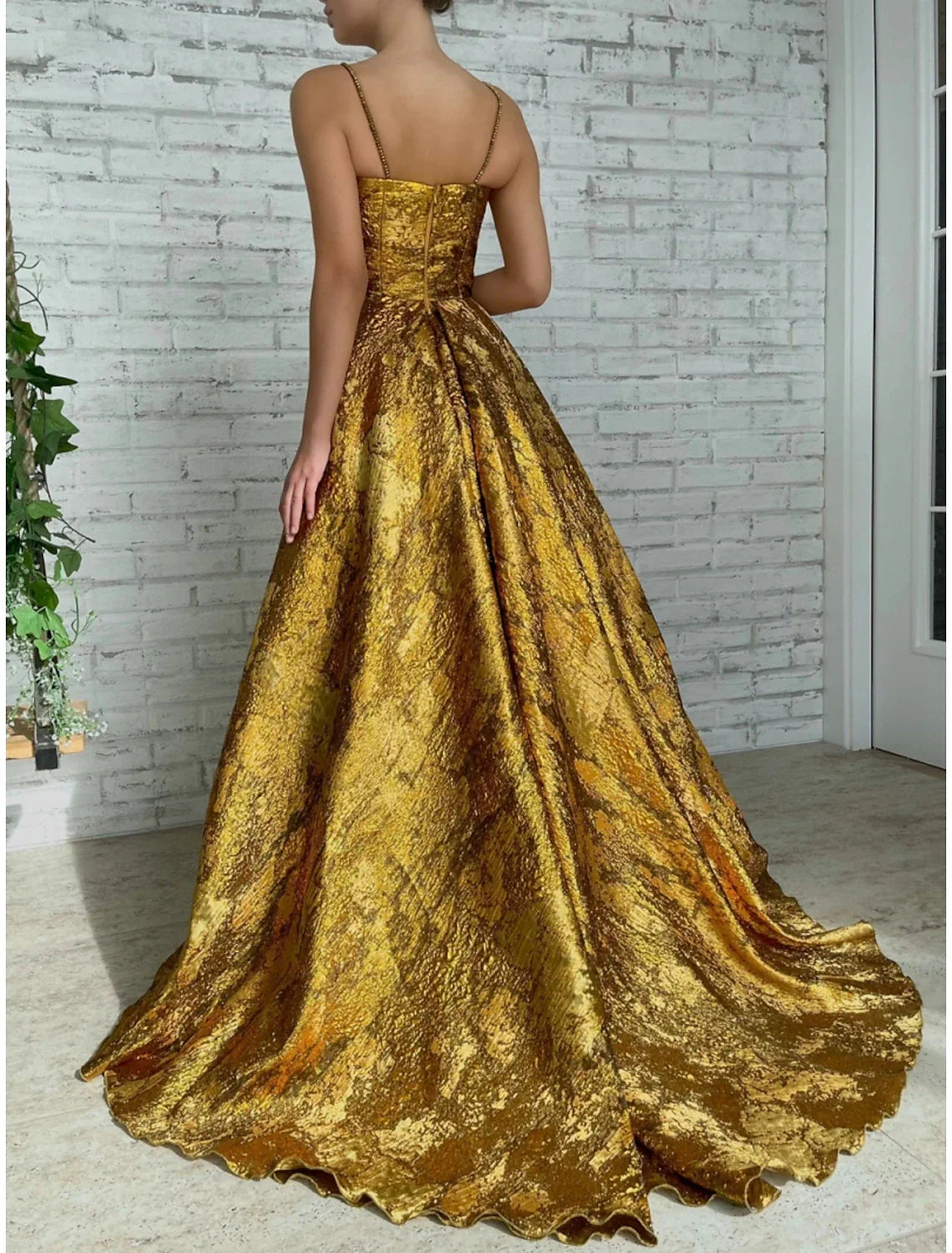 A-Line Evening Gown High Split Dress Formal Christmas Court Train Sleeveless Spaghetti Strap Sequined with Glitter Pleats Ruched 2025