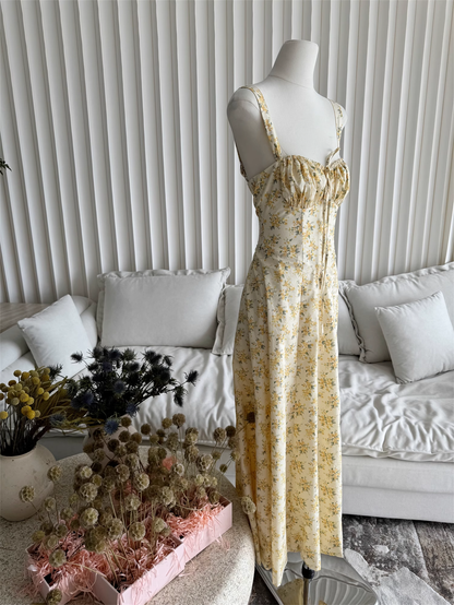 Simple Floral Spaghetti Strap Design A-line Split Women Dress HZ1024