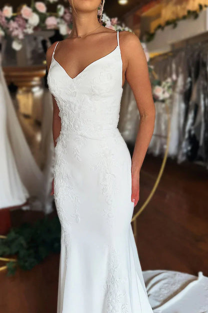 Modest Spaghetti Straps Mermaid/Trumpet White Wedding Gown