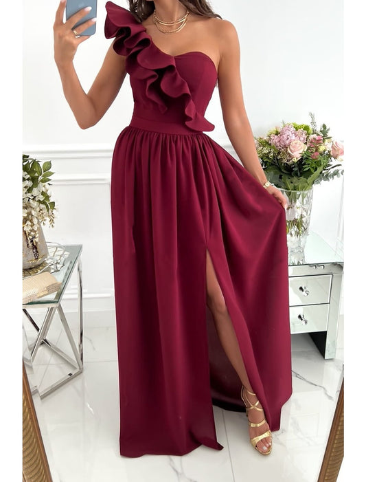 Women's Party Dress Homecoming Dress Swing Dress Long Dress Maxi Dress Wine Red Green Sleeveless Pure Color Patchwork Summer Spring Cold Shoulder Red Valentines Dress Valentine's Day Wedding Guest