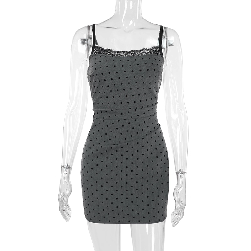 Vintage Gray Dot Pattern Spaghetti Strap Sheath Short Summer Dresses Party Dress Homecoming Dress HZ1024