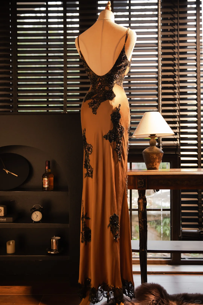 Vintage Elegant V-neck Applique Design Romantic Chiffon Evening Dress Prom Dress HZ1024
