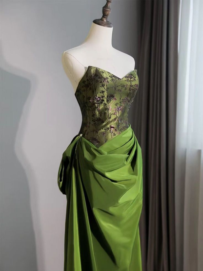 Vintage Green Sweetheart Prom Dress Strapless Mermaid Evening Dress Party Gown cc1445