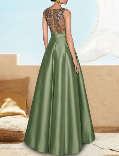 A-Line Evening Gown Elegant Dress Prom Wedding Party Dress Floor Length Sleeveless V Neck Satin with Sash / Ribbon Pleats 2025