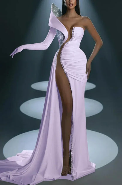 Dramatic One-Shoulder Mermaid Evening Dress Long with High Slit