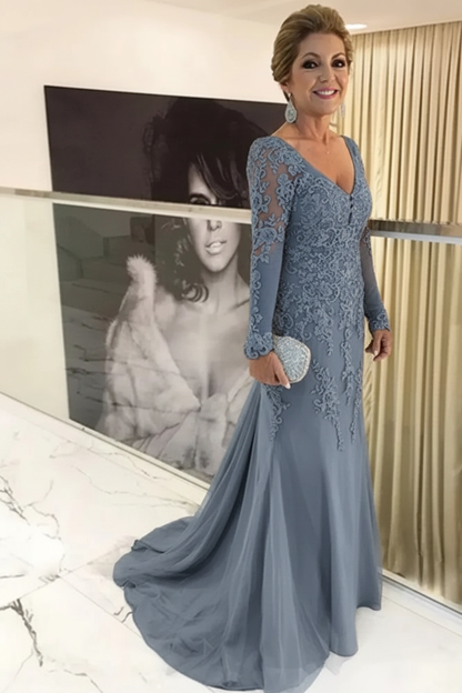 Elegant Long Sleeves Lace mother of the bride dress V-Neck
