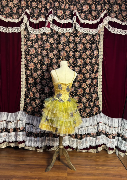 Vintage Yellow V-neck Spaghetti Strap Tulle A-Line Short Party Dresses Homecoming Dresses HZ1024