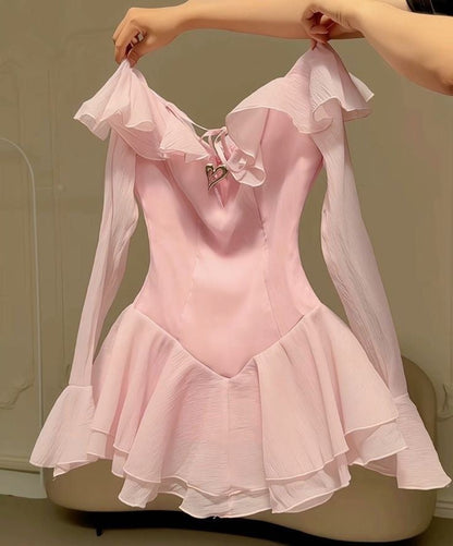 Pink Ruffle Short Chiffon Homecoming Dress Birthday Dress gh4625