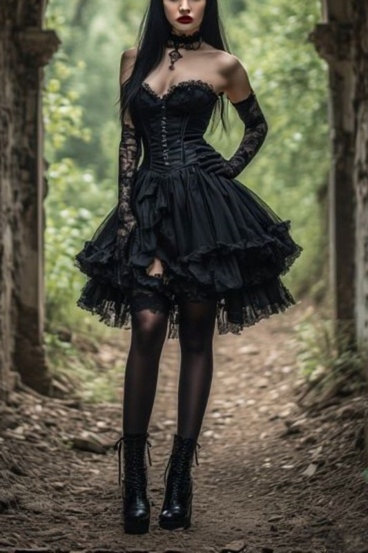 girlhomeshops-Black short sheer corset party dress gh6190