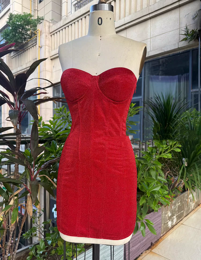 Retro Strapless Sweetheart Lace-up Design Sheath Satin Party Dress Homecoming Dresses HZ1024