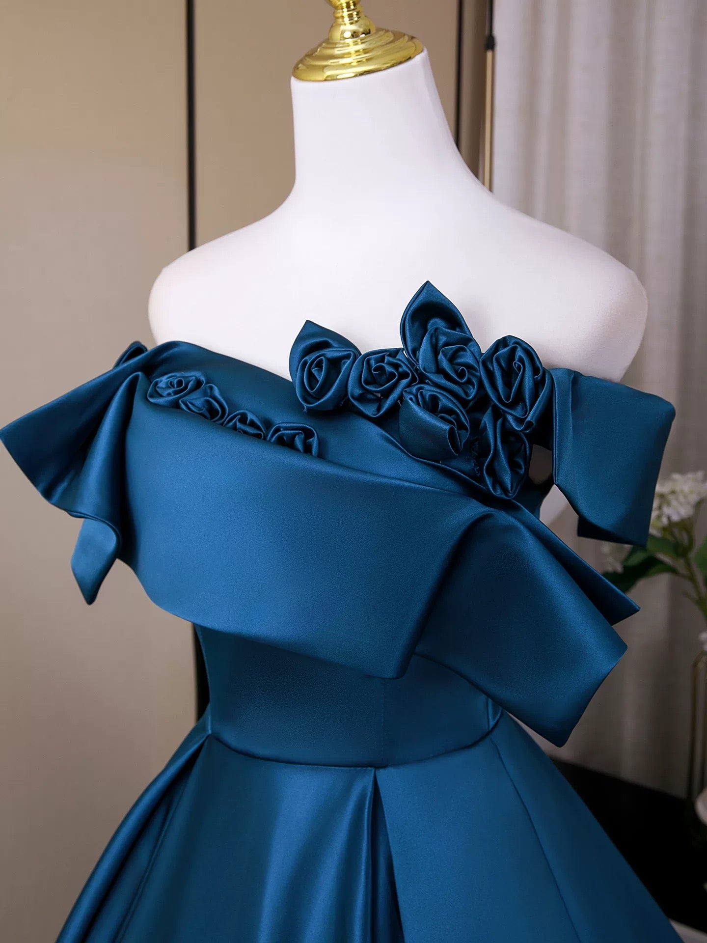 A-Line Off Shoulder Blue Long Prom Dress, Blue Long Formal Dress