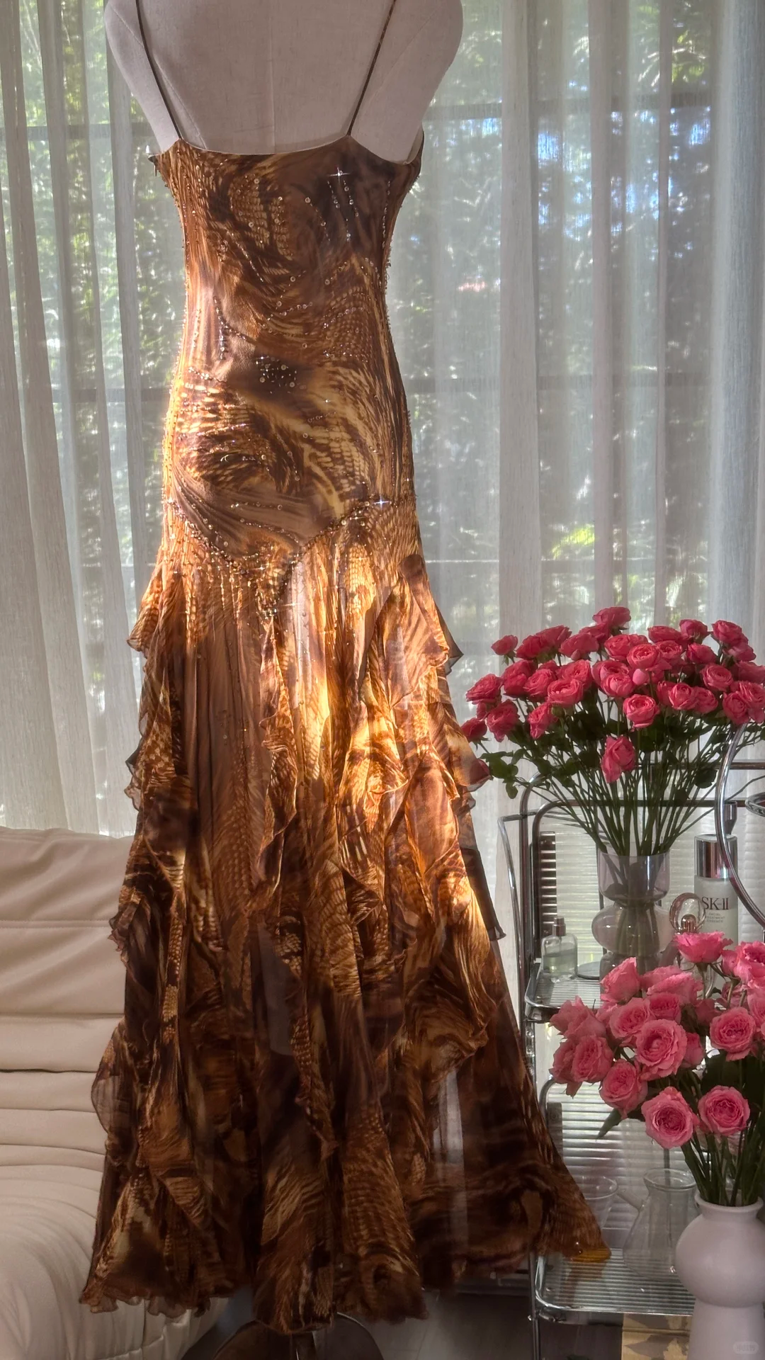 Retro Sparkling Sequin Beaded Elegant Design A-line Romantic Chiffon Evening Dress Prom Dress HZ1024