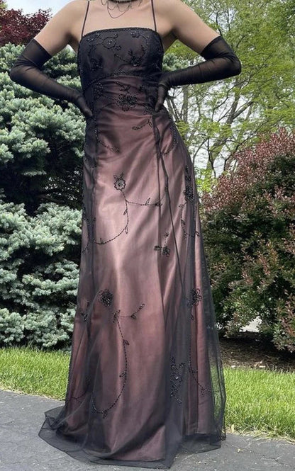 Pink Brown Vintage Exquisite Beaded Spaghetti Strap Long Tulle Elegant Ball Gown Evening Dress Party Dress Prom Dress gh3153