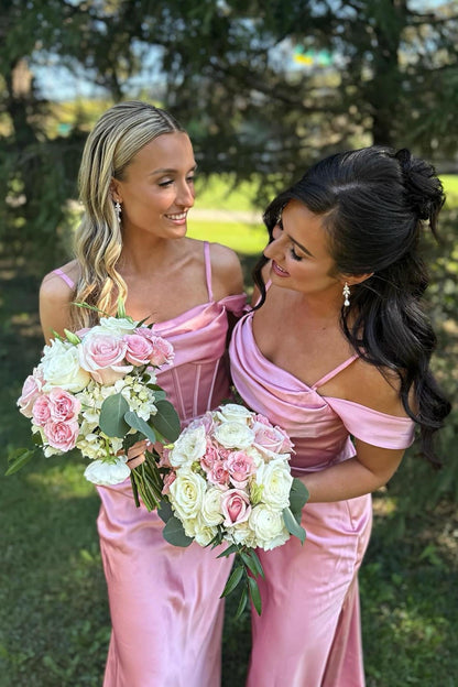 Charming Sheath Straps Blush Pink Silk Satin Bridesmaid Dresses