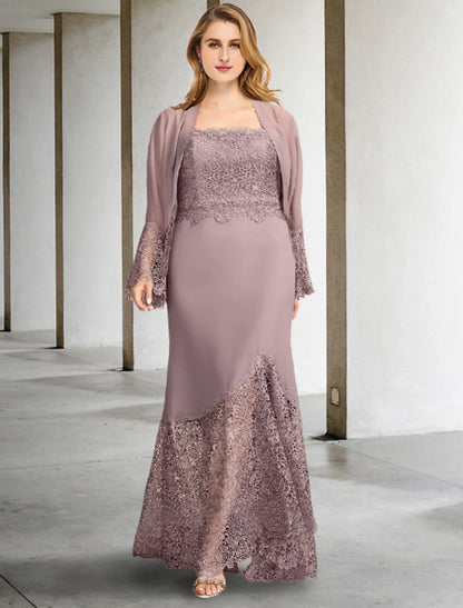 Aimishang  Two Piece A-Line Mother of the Bride Dresses Plus Size Hide Belly Curve Elegant Dress Formal Asymmetrical Sleeveless Square Neck Chiffon with Appliques Splicing