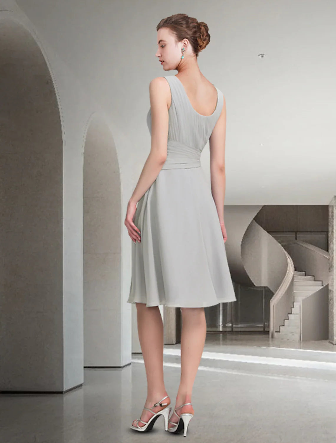 Aimishang  Two Piece A-Line Mother of the Bride Dress Church Elegant Jewel Neck Knee Length Chiffon Sleeveless with Pleats Ruched